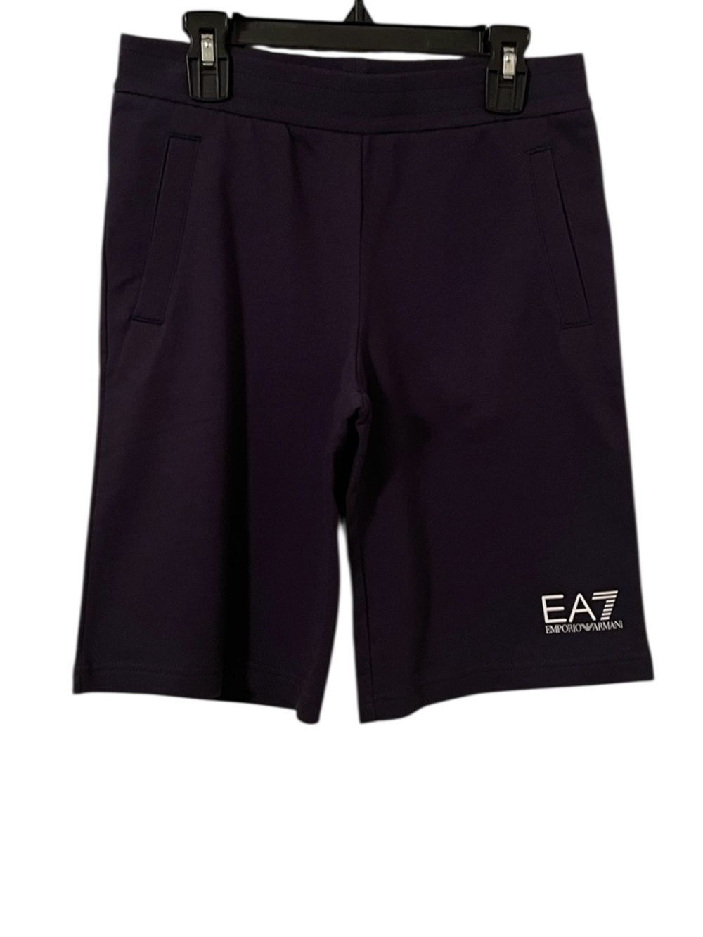 EA7 Emporio Armani Boy’s Navy Blue Core Identity Logo Text Sweat Shorts Size 12Y